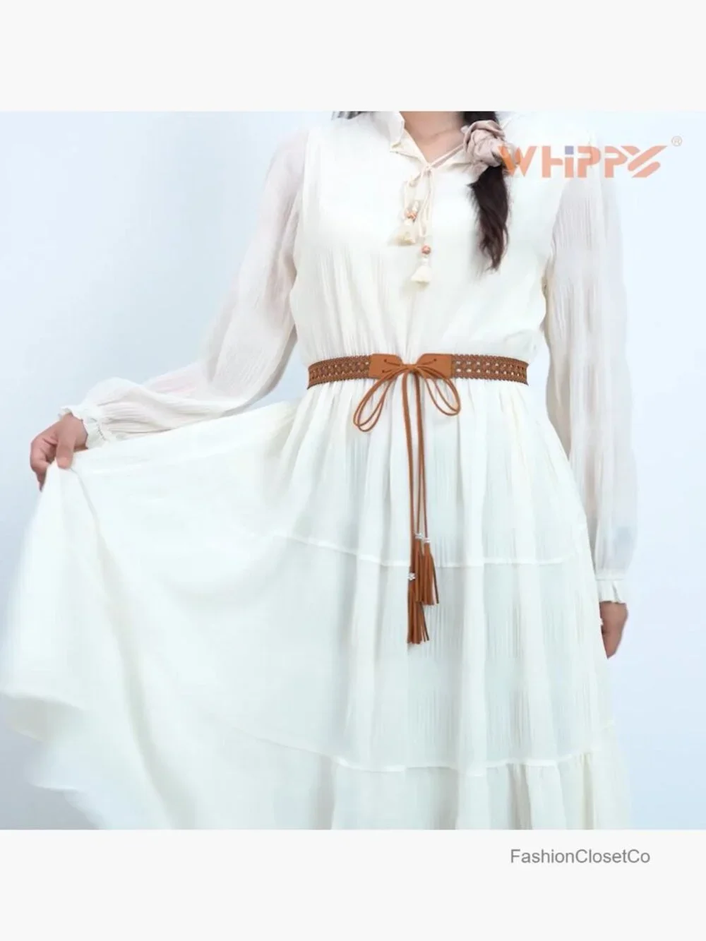 Boho Braided Tassel Belt Women Western Cowgirl Woven Sash Hollow Floral Wax Rope